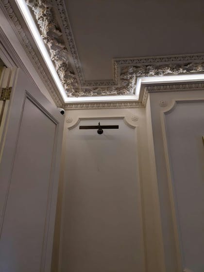Dimmable LED strip lighting to enhance decorative cornicing. Kemp Town, Brighton.