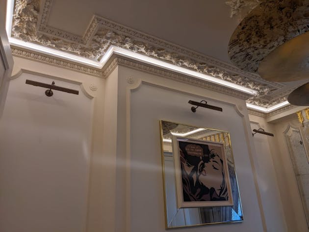 Dimmable LED strip lighting to enhance decorative cornicing. Kemp Town, Brighton.